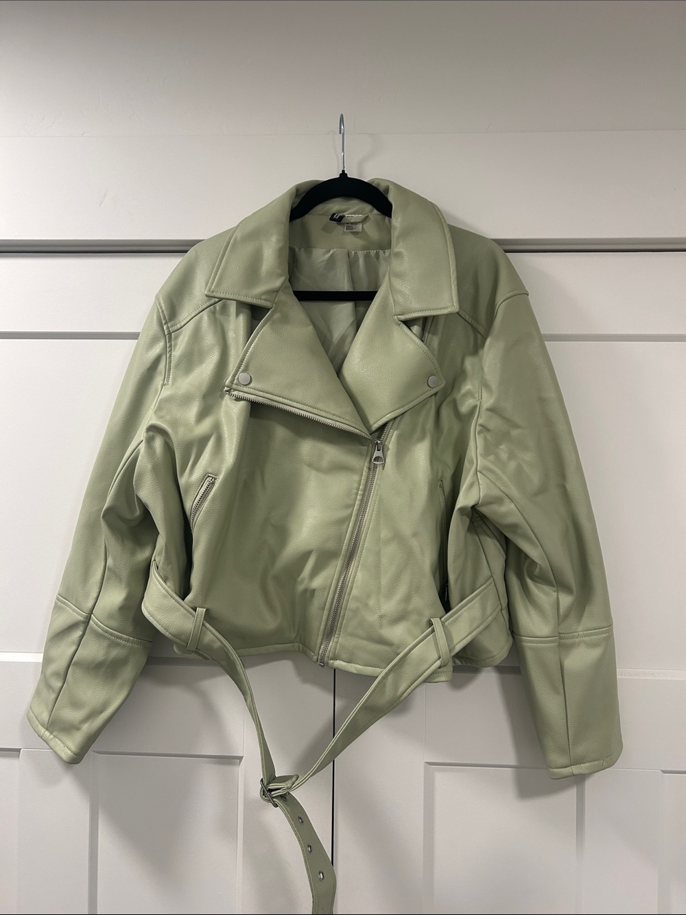 Light Green Faux Leather Moto Jacket